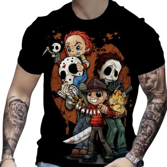 Men’s XL Horror Movie Characters Anime Graphic T-Shirt US 42 New - Picture 4 of 12
